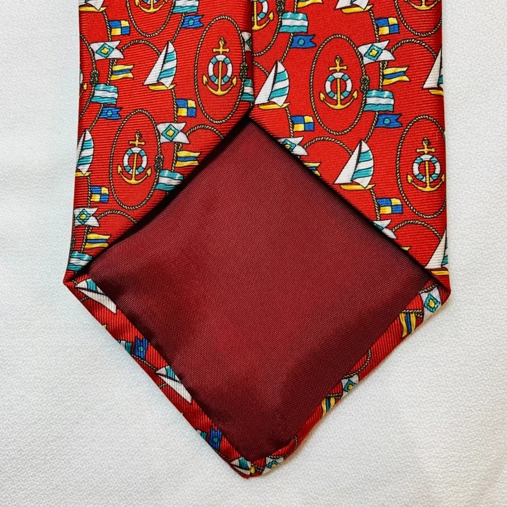 Serry's Necktie All Silk Made in England Nautical Anchor Sailboat Pattern Preppy